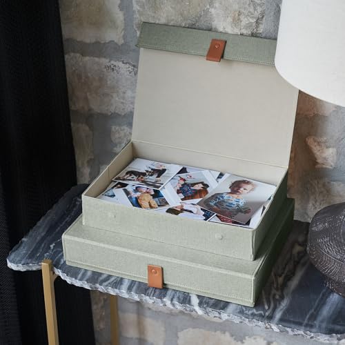 ZICOTO Decorative Photo Storage Boxes with Lids - Set of 2 Beautiful Linen Organizers Are Perfect to Safely Store Your Pic...