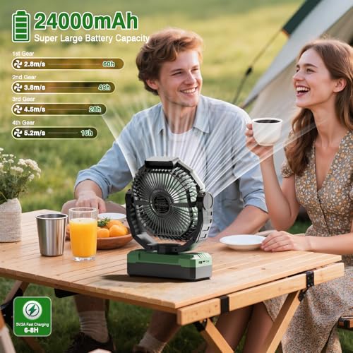 FRIZCOL 3-in-1 Camping Fan - Portable Fans Rechargeable - 24000mAh Battery Powered Fan with Light & Remote for Indoor, Out...