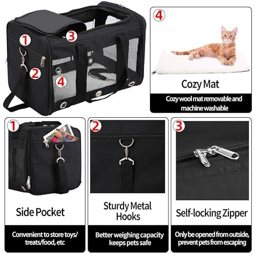 Soft Sided Cat/Dog Carrier,Collapsible Pets Travel Carriers for Pet/Puppy with Shoulder Strap & Removable Mat,Mesh Top Loa...