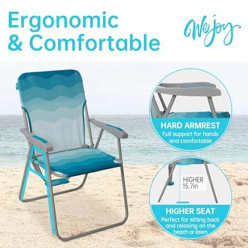 #WEJOY Folding Beach Chair for Adults, Lightweight Beach Chair with Shoulder Straps, High Back Camping Chairs with Hard Ar...