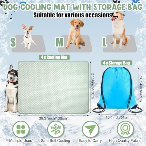 Tinideya 4 Pack Dog Cooling Mats with Storage Bags 40" x 28" Self Cooling Dog Pads Washable Foldable Pet Bed Mats Blankets...