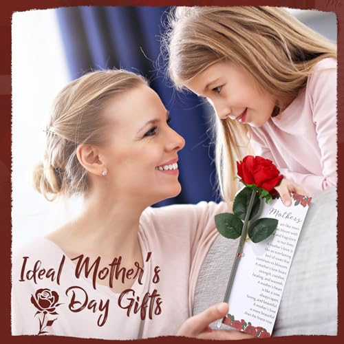 Sayglossy 12 Sets Rose Pen Mother's Day Gifts Artificial Red Flower Ballpoint Pens with Inspirational Praise Card Rose Par...
