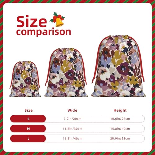 Hayyett Abstract Floral Motif Flower Soft Velvet Christmas Drawstring Bag Reusable Wrapping Sack Xmas Party Present Bag