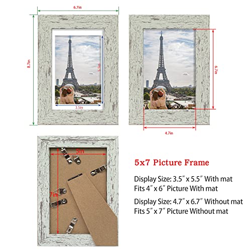 Hongkee 5x7 Picture Frame Set of 4, Made of Real Glass and Sage Green Wooden Frame, 5 by 7 Photo for Wall or Tabletop - Di...