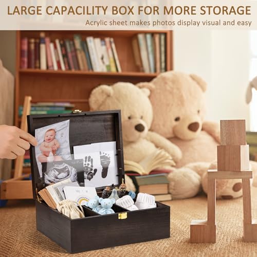 Baby Keepsake Box Wooden with 6 Additional Items - Baby Shower Gifts for Girls Boys New Mom, Newborn Essentials Must Haves...