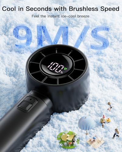 coldSky Portable Handheld Turbo Fan,5 Speeds High Speed Personal Fan With Digital Display,4000mAh Rechargeable Small Fans ...