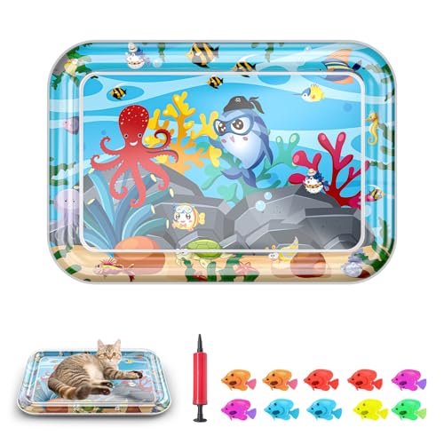 Baoyemes Marine Life Themed Cat Play Mat, Thickened Water Sensor Play Mat for Cats, Water Sensor Play Mat with Fish, Pet W...