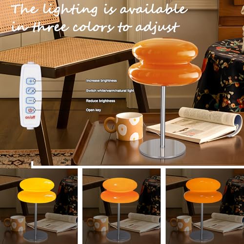 WELAISA Mid Century Modern Lamp for Nightstand Table Lamp for Bedroom, Dimmable Retro Egg Tart Bedside Small Lamps,Unique ...