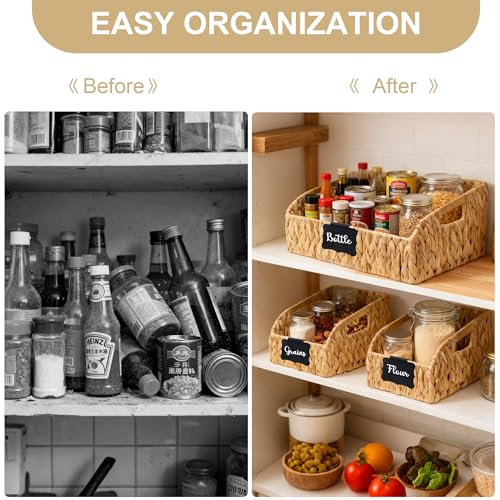 Stylave Pantry Organizers, Large Wicker Baskets for Shelves & Kitchen, Labeled Storage Baskets for Organizing with Handle...