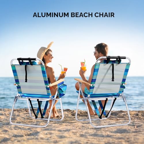 VINGLI Aluminum 17" Backpack Beach Chair – Tall Beach Chairs for Adults, Portable with Adjustable Straps, 3-Position Recli...