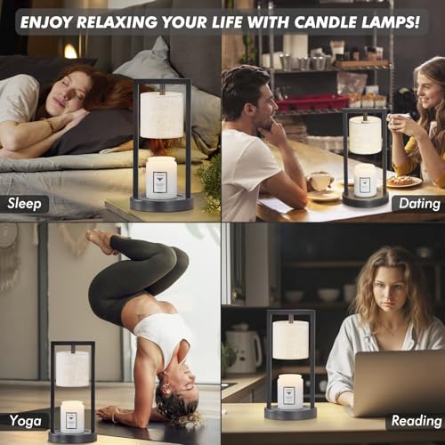 Candle Warmer Lamp with Timer, Black Candle Lamps Linen Fabric Shade, 3-Level Dimmable Candle Warming Wax Melt Warmer for ...