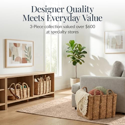 Best Choice Products 3Pc Shelf Baskets, Small, Large and XL Chunky Woven Wicker Rattan Storage Baskets w/Braided Handles, ...