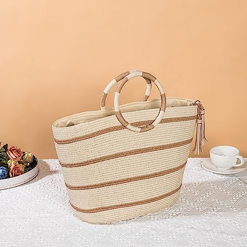 TOFUNTOY Beach Bags for Women Straw Tote Bag Summer Beach Bag Large Woven Straw Tote for Vacation Holiday