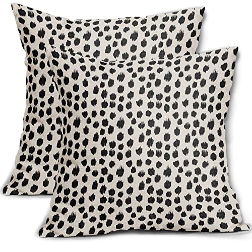 Black Cream Polka Dot Pillow Covers 20x20 Set of 2 Outdoor Modern Art Throw Pillows Boho Design Brush Strokes Decorative P...