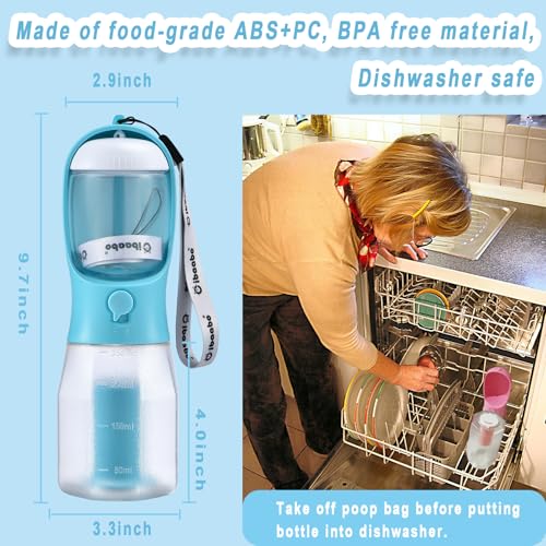 Cibaabo Dog Water Bottle with Food Container & Poop Bag Holder, Travel Water Bowl, Portable Pet Dispenser, Dog Gifts Stuff...