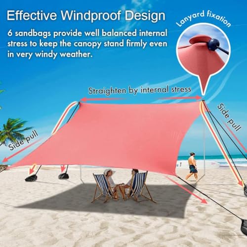 easierhike Beach Canopy Windproof Design, Sun Shelter UPF50+ Portable Family Tent with 6 Sandbags Anchors 8x8 FT 2 Pole Po...