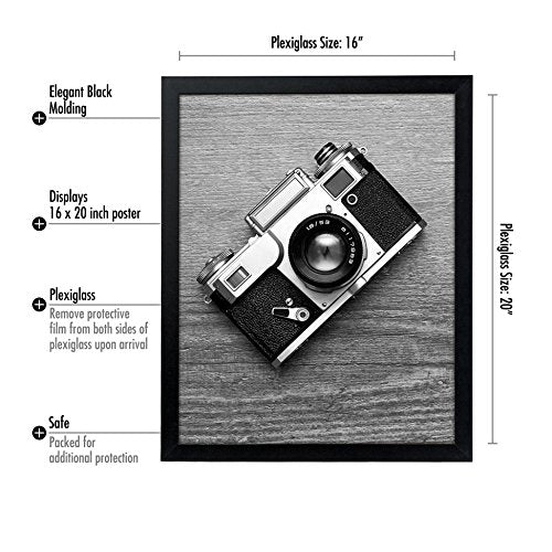 Americanflat 16x20 Picture Frame with Polished Plexiglass - Black Picture Frame - Wide Photo Frames Made of Engineered Woo...