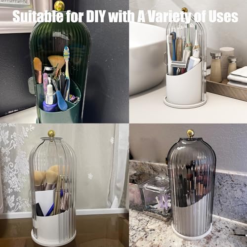 Concealed Toothbrush Holder, Rotating Bathroom Organizer Countertop, Toothbrush Holders with Cover, Bathroom Counter Organ...