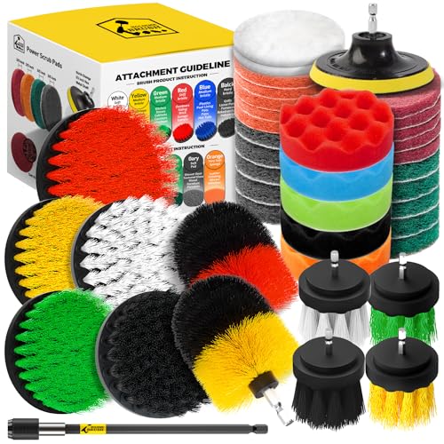Holikme 40 Piece Drill Brush Attachment Set Scrub Pads Scouring Pads Power Scrubber Brush with Extend Long Attachment All ...