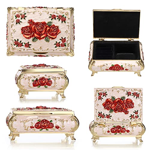 Hipiwe Vintage Metal Jewelry Box Small Treasure Chest Case Trinket Organizer Earrings Necklace Bracelet Storage Box Ring B...