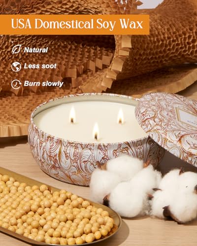 M&SENSE Basil Flower Scented Candles 12 oz, Large 3 Wick Soy Tin Candle, Over 40 Hour Burning Time, 100% Natural Vegan Wa...
