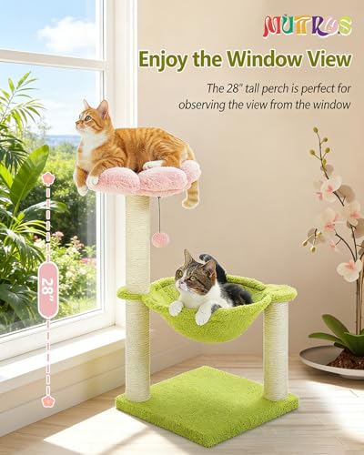 MUTTROS Flower Cat Tree, 28" Cat Tower with Cozy Flower Perch, Large Hammock for Indoor Small Cats, Cute Cat Tree with Sis...