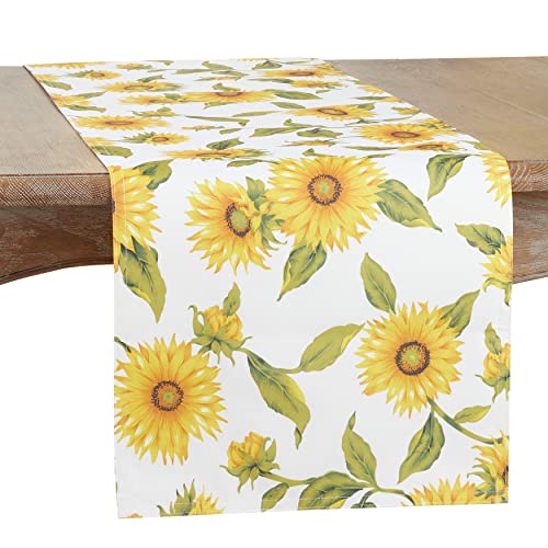 SARO LIFESTYLE Sunflower Design Table Runner, Yellow, 16"x90"