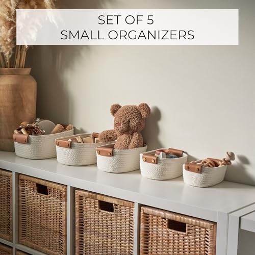 Beautiful Storage Basket Set of 5 - Sturdy Cotton Rope Baskets for Shelves Are Perfect for Organizing Your Home - Quality ...