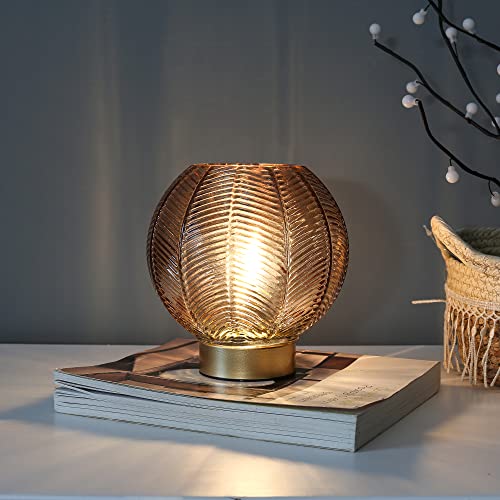 LUSHARBOR Battery Operated Lamp with Timer, Cordless Amber Glass Table Lamp, Battery Powered Small Lamps Decorative for Li...