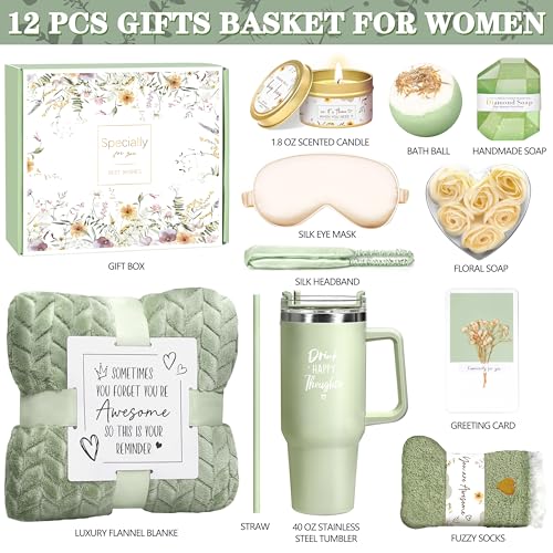 Birthday Gifts for Women Self Care Get Well Soon Gifts, Vanilla Relaxing Spa Gift Basket - Happy Birthday Set w/ Luxury Fl...