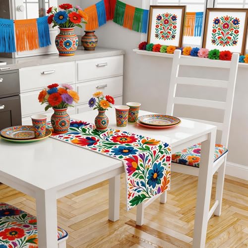 Cinco De Mayo Decorations - Mexican Floral Table Runner for Fiesta Party Decorations | Mexican Theme Birthday Decorations ...