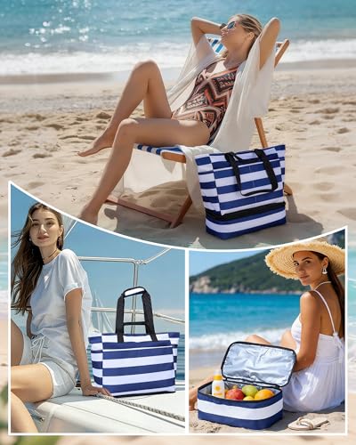 NBERMOTION Beach Bag with Detachable Cooler, 62L Large Beach Bags Waterproof Sandproof for Women,Travel Tote Bag for Family