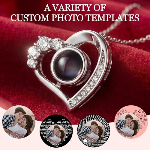 Easycosy Personalized Picture Necklace, Mothers Day Gifts for Mom Wife, Projection Necklace with Photo Inside - Custom Hea...