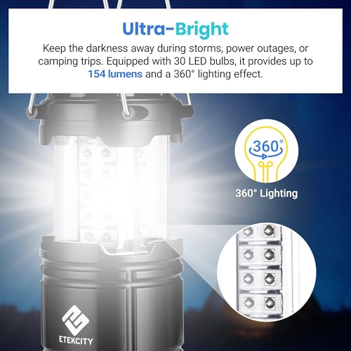 Etekcity Lantern Camping Essentials Lights, Led Flashlight for Power Outages, Battery Operated Lamp for Emergencies, Survi...