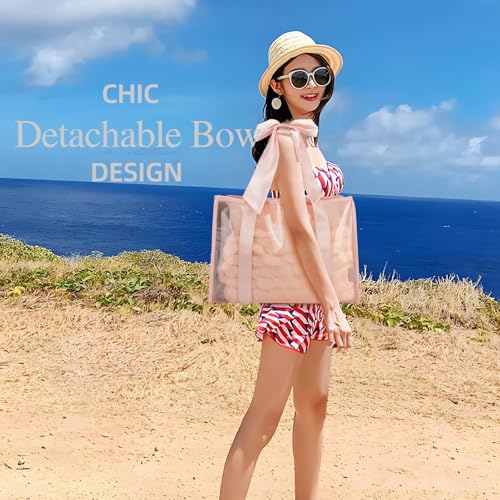 KUAK Iridescent Clear Beach Tote Bag for Women Girls Large Waterproof with Inner Zipper Pocket for Swim Pool Travel Vacation