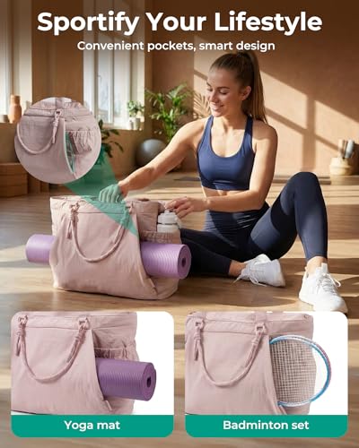 BAGSMART Yoga Tote Bag for Women with Knotted Handle, Lightweight Pilates Bag with Yoga Mat Holder, Gym Bag for Work Trave...