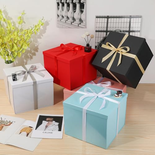 Large Gift Box with Lid 12.5x12.5x10 Inches, Blue Gift Boxes for presents Packaging for Birthdays, Valentine's Day, Christ...
