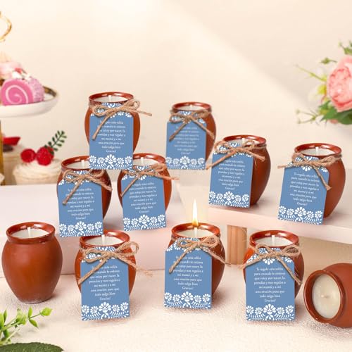 Conelist 12 Set Cielito Lindo Party Decorations Baby Shower Candles Terracotta Mexican Recuerdos DIY Jar Candles with Gift...