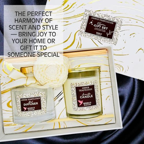 Moira's Bazaar Elysian Essence Aromatherapy Gift Set – Luxury Candle and Flower Reed Diffuser – Perfect Scented Gift for T...