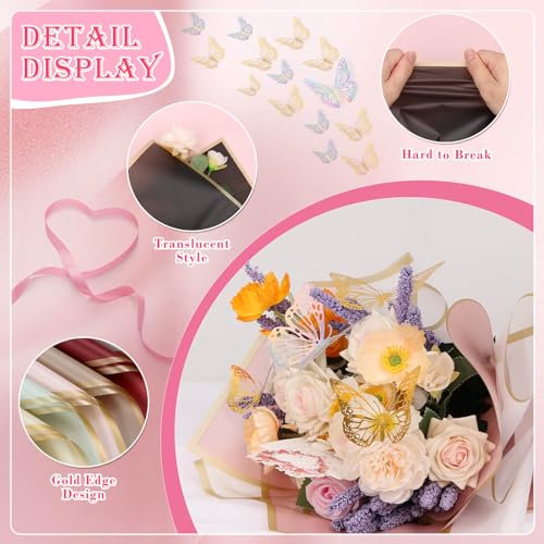 Thrilez 187PCS Flower Bouquet Wrapping Paper Kit Includes 40 Floral Paper, 24 Butterflies, 100 Bouquet Pins, 3 Ribbons and...