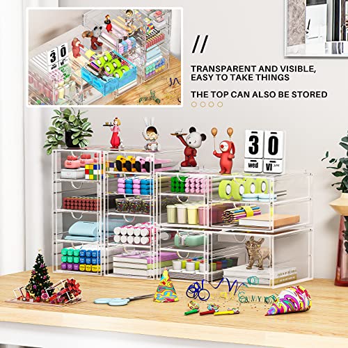 caktraie Makeup Organizer Storage with 16 Drawers, 4 Pcs Desktop Office Supplies, Desk Organizers, Clear Accessories, Dust...