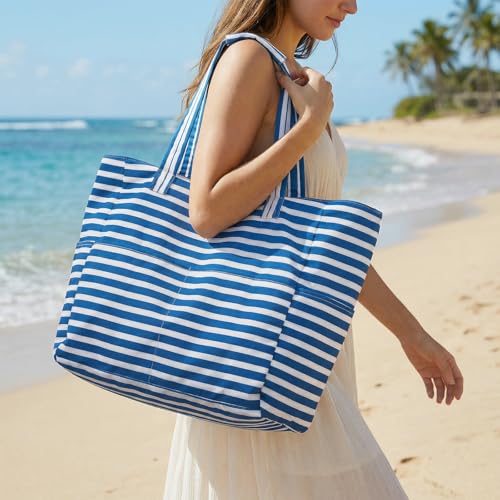 G4Free Beach Bag Waterproof Sandproof, Large Foldable Beach Tote with Zipper for Women, Pool Travel Swim Grocery Tote Bags