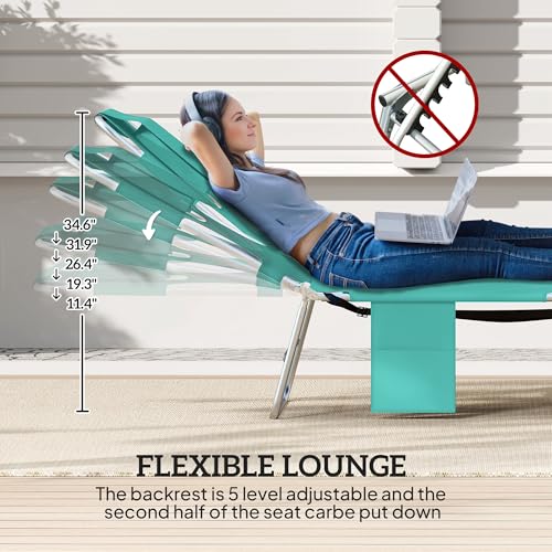 Outsunny Chaise Lounge Chair Outdoor with Face Arm Hole, 5-Position Reclining Face Down Tanning Chair with Carry Strap, Si...