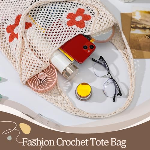 Premillow Crochet Beach Tote Bags, Stylish Mesh Beach Bags Shoulder Bag for Women, Cute Summer Vacation Boho Tote Bag