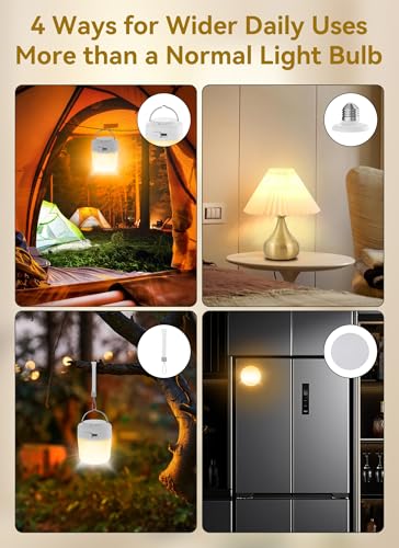 Minetom E26 Rechargeable Light Bulbs with Remote and Timer, Battery Backup Bulb with 12 Colors and Brightness Dimmable, 23...