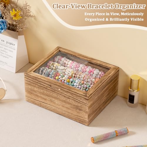 Bellaownia Bracelet Storage Box Holds Up to 150 Bangles, Bracelet Organizer with Clear Lid & Rods, Jewelry Display Case fo...