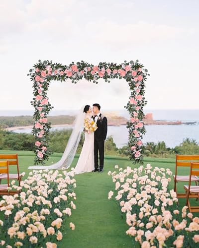 Lvydec 2 Pack Artificial Peony Flower Garland - 6ft Silk Peony Vine Willow Leaves and Eucalyptus Garland White Arch Flower...