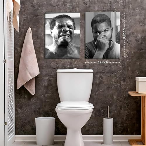 Framed Funny Bathroom Canvas Wall Art Set of 2 - Black and White Vintage Comedy Movies Posters, Funny Toilet Humour Smell ...