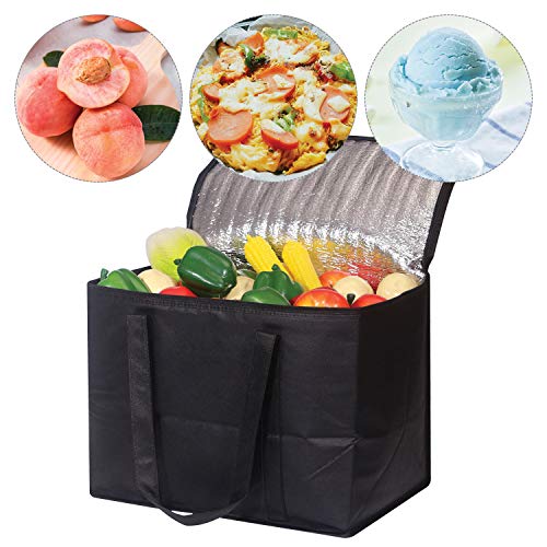 Set of 4 Large Insulated Reusable Grocery Bags with Sturdy Zipper and Handles, Foldable Washable Heavy Duty Cooler Totes f...