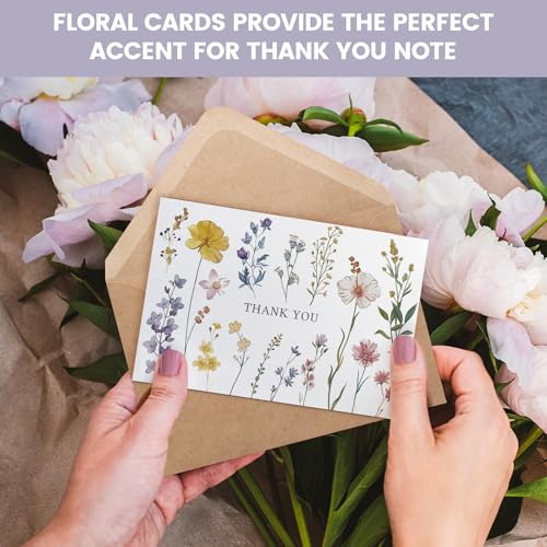 XXINMOH 102 PACK Floral Thank You Cards With Envelopes (4"x6") - Wildflower Blank Cards With Adhesive Envelopes & Matching...